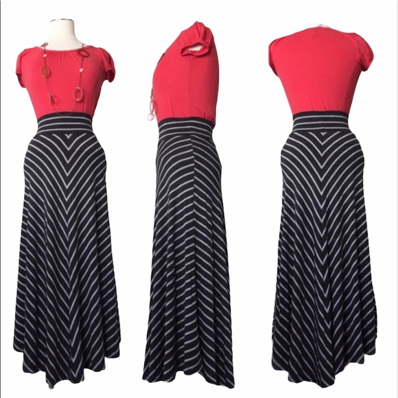 KENNETH COLE Striped Knit Maxi Skirt Dark and Light Gray Sz XS - Picture 9 of 9